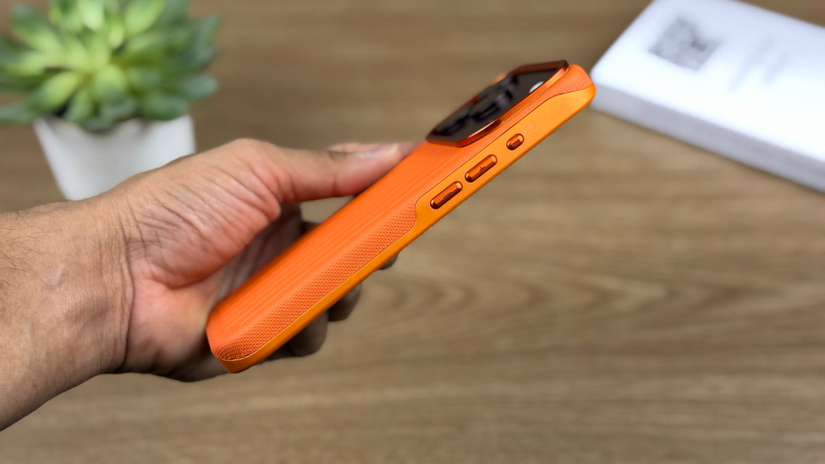 Corrugated PU Leather MagSafe Case for iPhone: Orange
