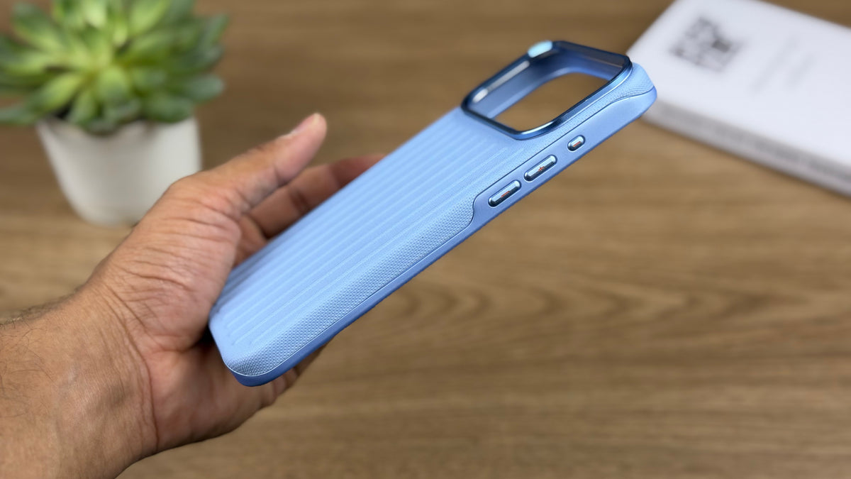 Corrugated PU Leather MagSafe Case for iPhone: Glacier