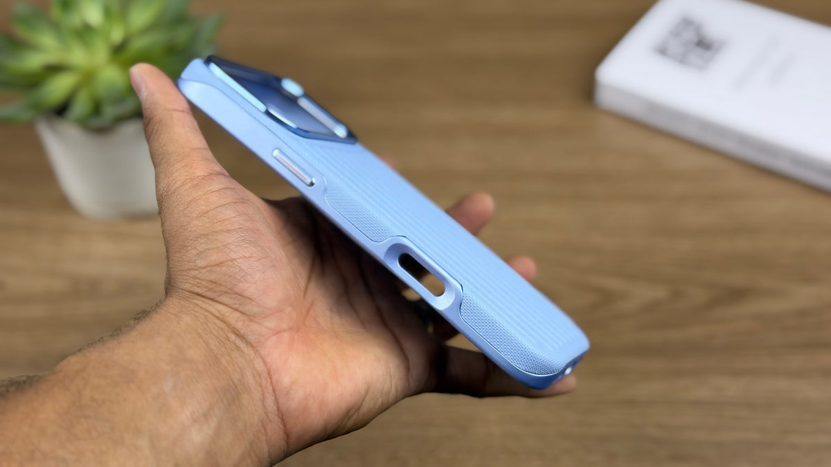Corrugated PU Leather MagSafe Case for iPhone: Glacier