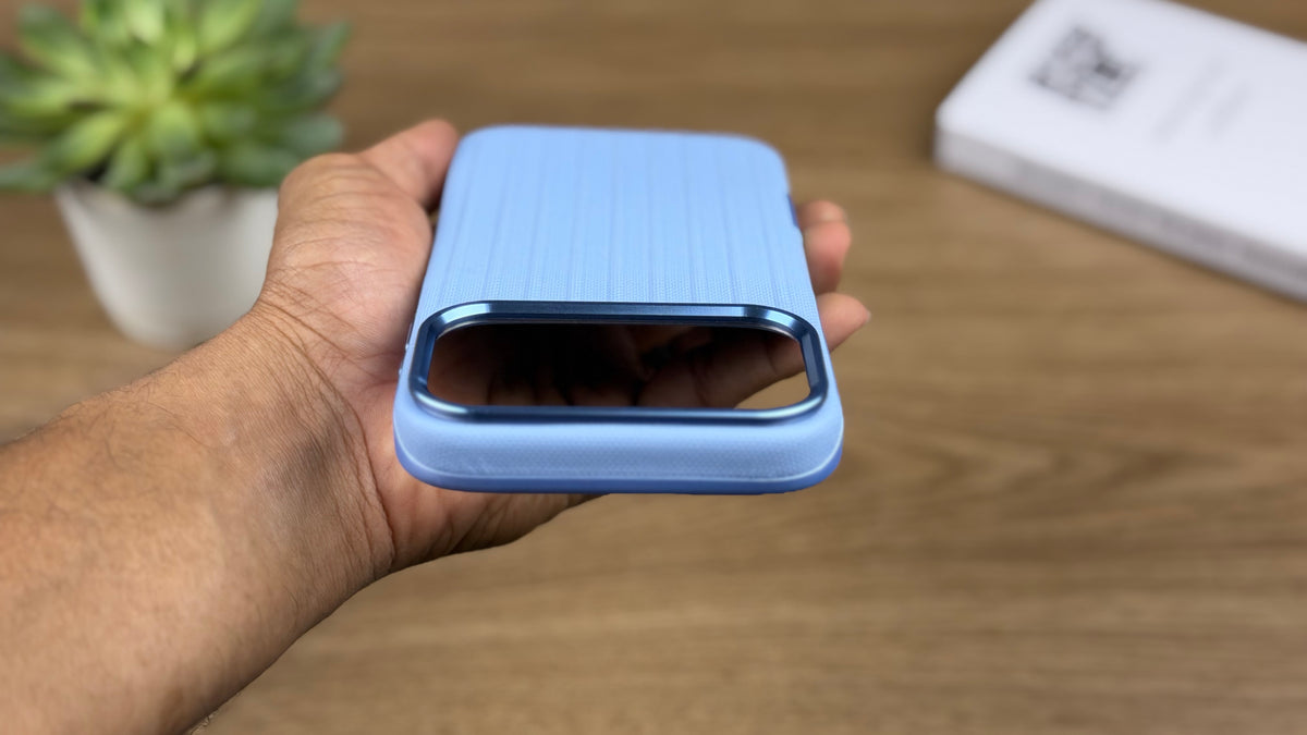 Corrugated PU Leather MagSafe Case for iPhone: Glacier