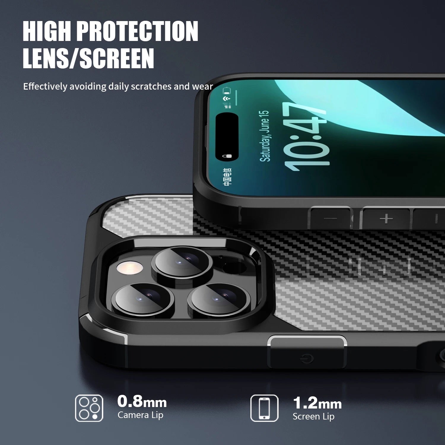 iPhone 16 Pro Max Case : Carbon Fiber Texture Shockproof & Rugged Cover