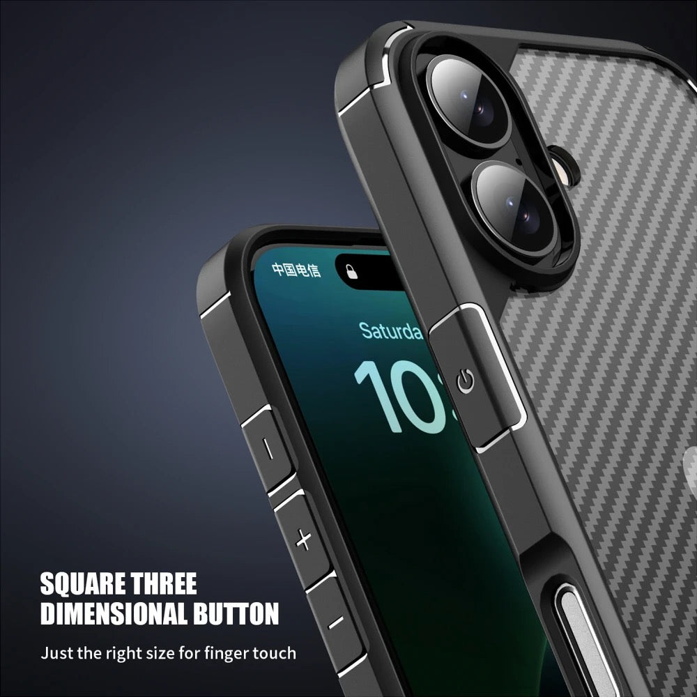 iPhone 16 Series Case : Carbon Fiber Texture Shockproof & Rugged Cover