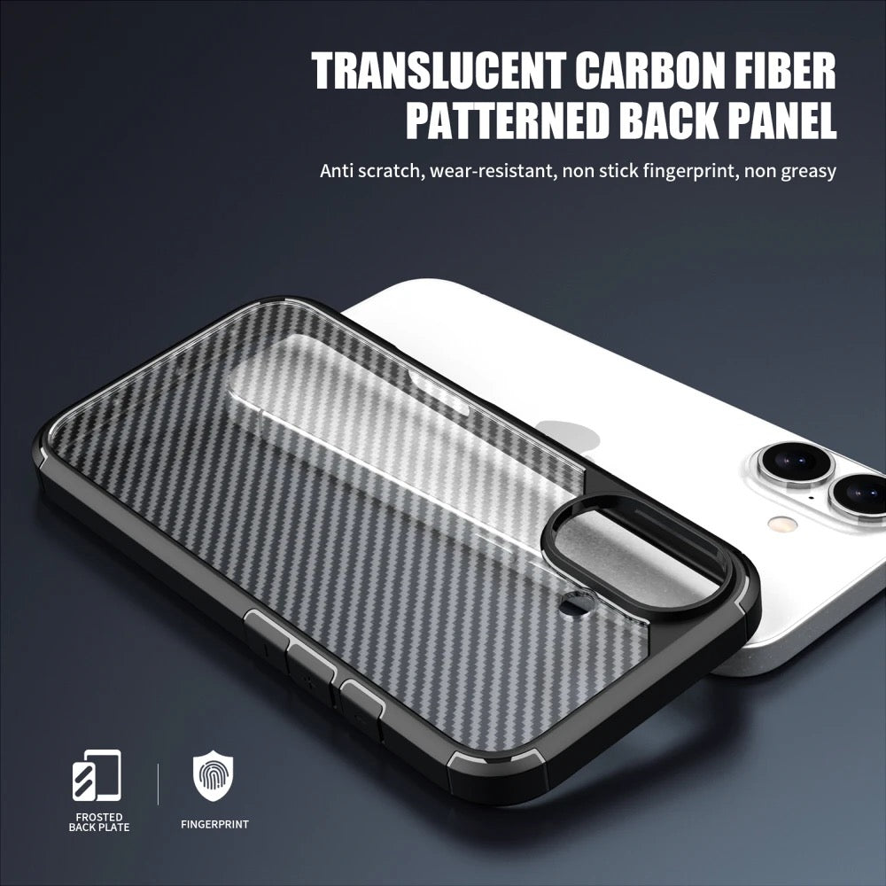 iPhone 16 Plus Case : Carbon Fiber Texture Shockproof & Rugged Cover