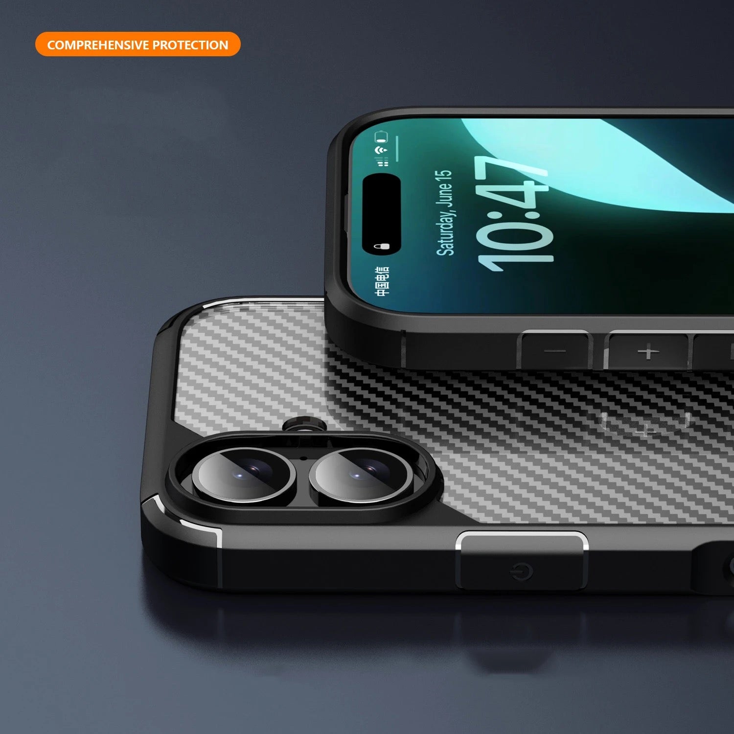 iPhone 16 Series Case : Carbon Fiber Texture Shockproof & Rugged Cover