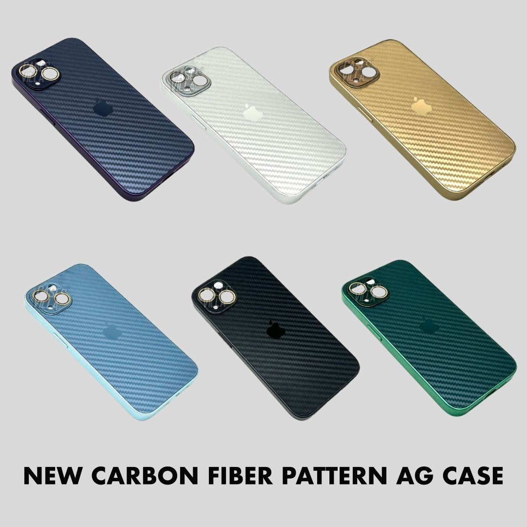 iPhone 14 Cover : New Carbon Fiber Pattern AG Glass Case with Camera Lens Protection