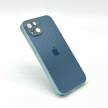iPhone 14 Cover : New Carbon Fiber Pattern AG Glass Case with Camera Lens Protection