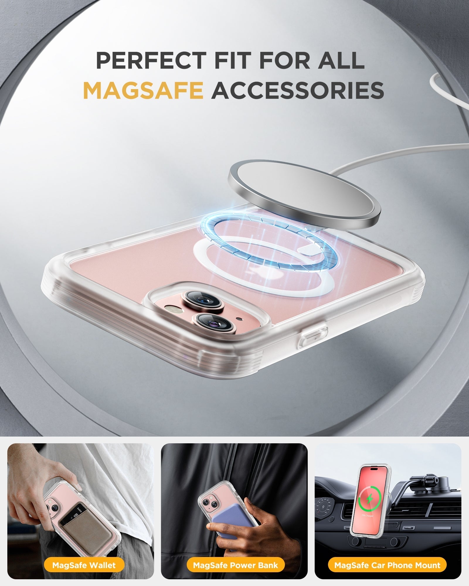 iPhone 15 Plus - Matte Clear : Cases Villa 360° Protection Case 9H Tempered Glass Cover with MagSafe