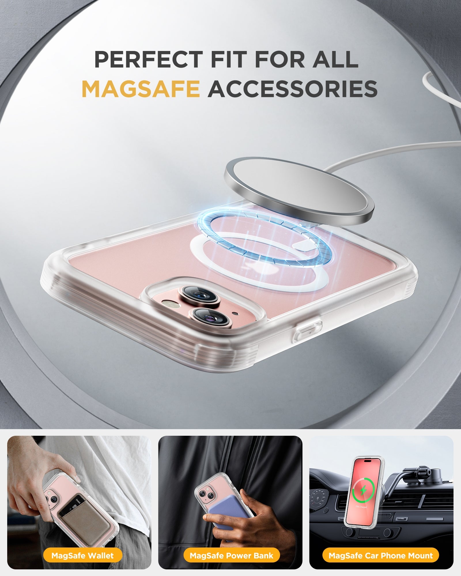 iPhone 15 - Matte Clear : Cases Villa 360° Protection Case 9H Tempered Glass Cover with MagSafe