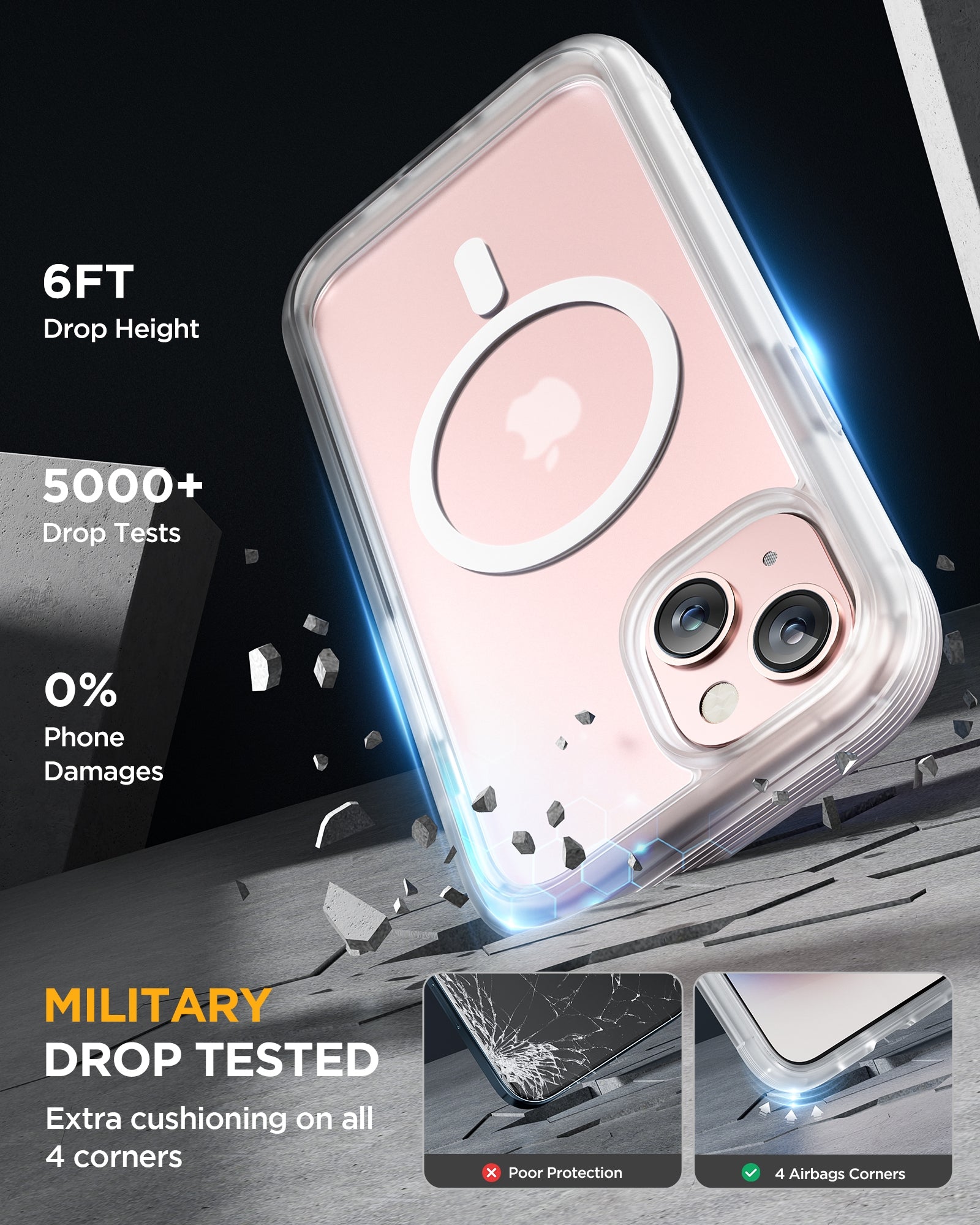 iPhone 15 - Matte Clear : Cases Villa 360° Protection Case 9H Tempered Glass Cover with MagSafe