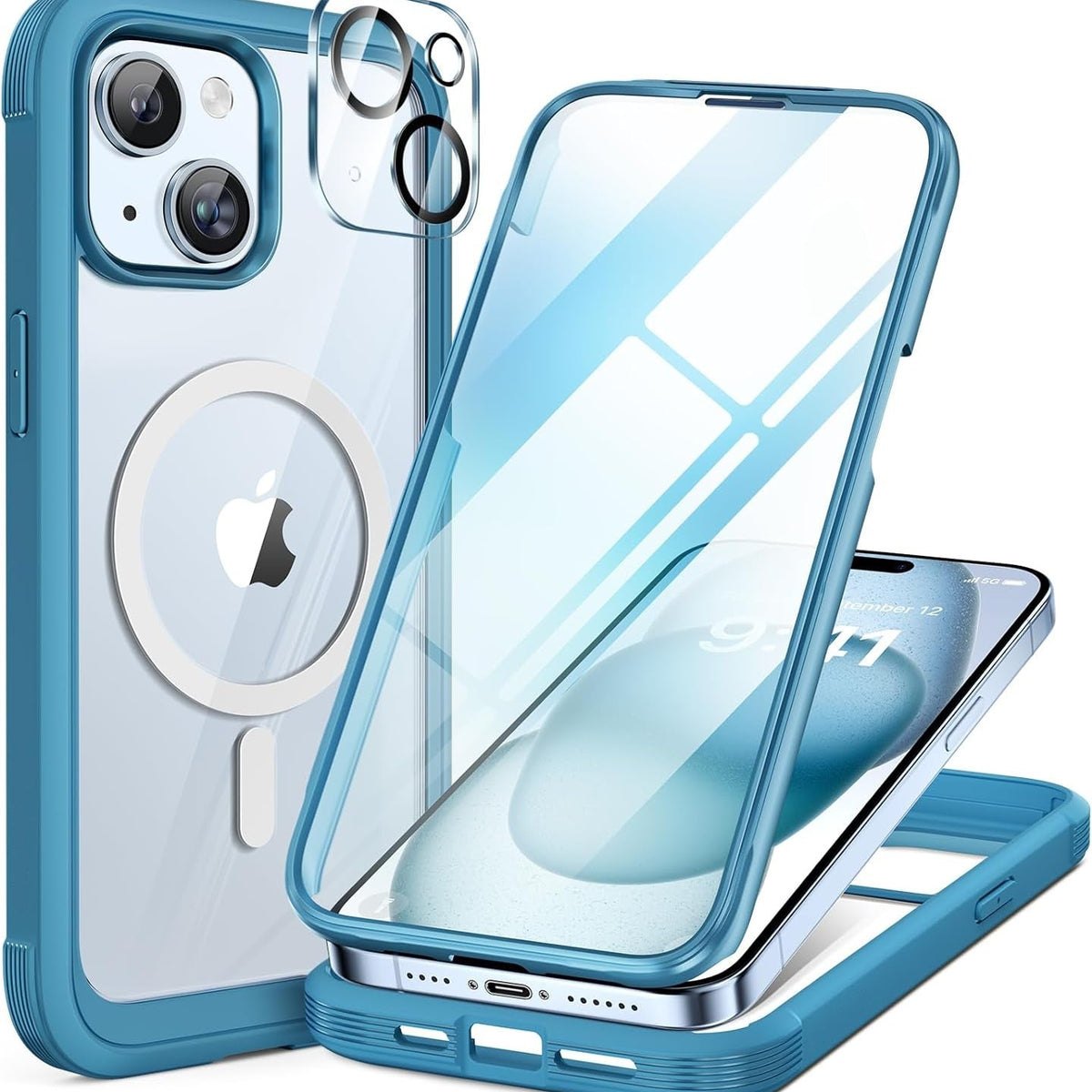 Longlayss Compatible With IPhone 15 Case Cute Aesthetic Checkerboard Checkered Phone Case For Women Girl Shockproof Slim TPU And Hard PC Protective Cover (Blue