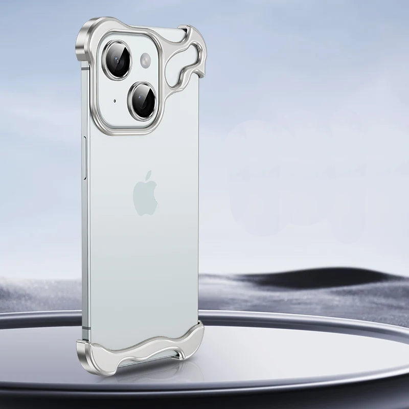 iPhone 15 Series Bumper Case: Minimalist Titanium Metal Frame with Camera Rings