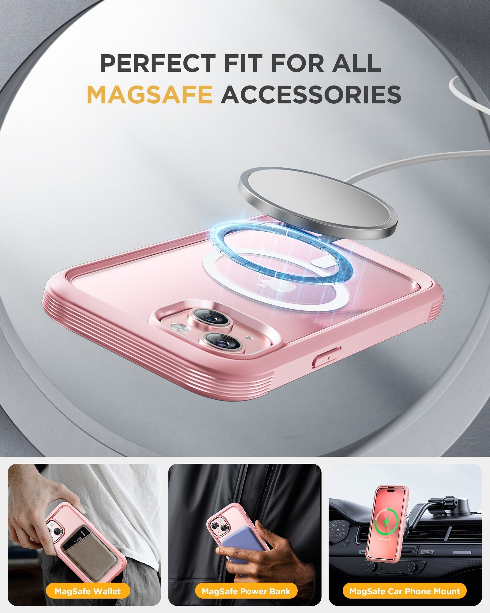 iPhone 15 Plus - Pink : Cases Villa 360° Protection Case 9H Tempered Glass Cover with MagSafe