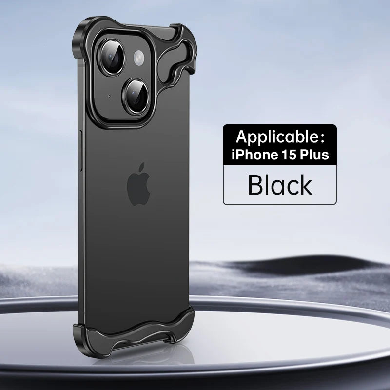 iPhone 15 Plus Bumper Case: Minimalist Titanium Metal Frame with Camera Rings