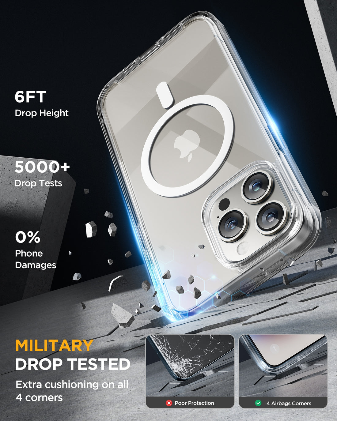 iPhone 15 Pro Max - Clear : Cases Villa 360° Protection Case 9H Tempered Glass Cover with MagSafe