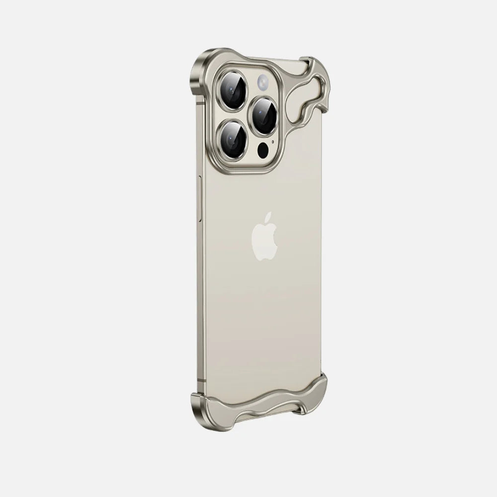 iPhone 15 Pro Max Bumper Case: Minimalist Titanium Metal Frame with Camera Rings