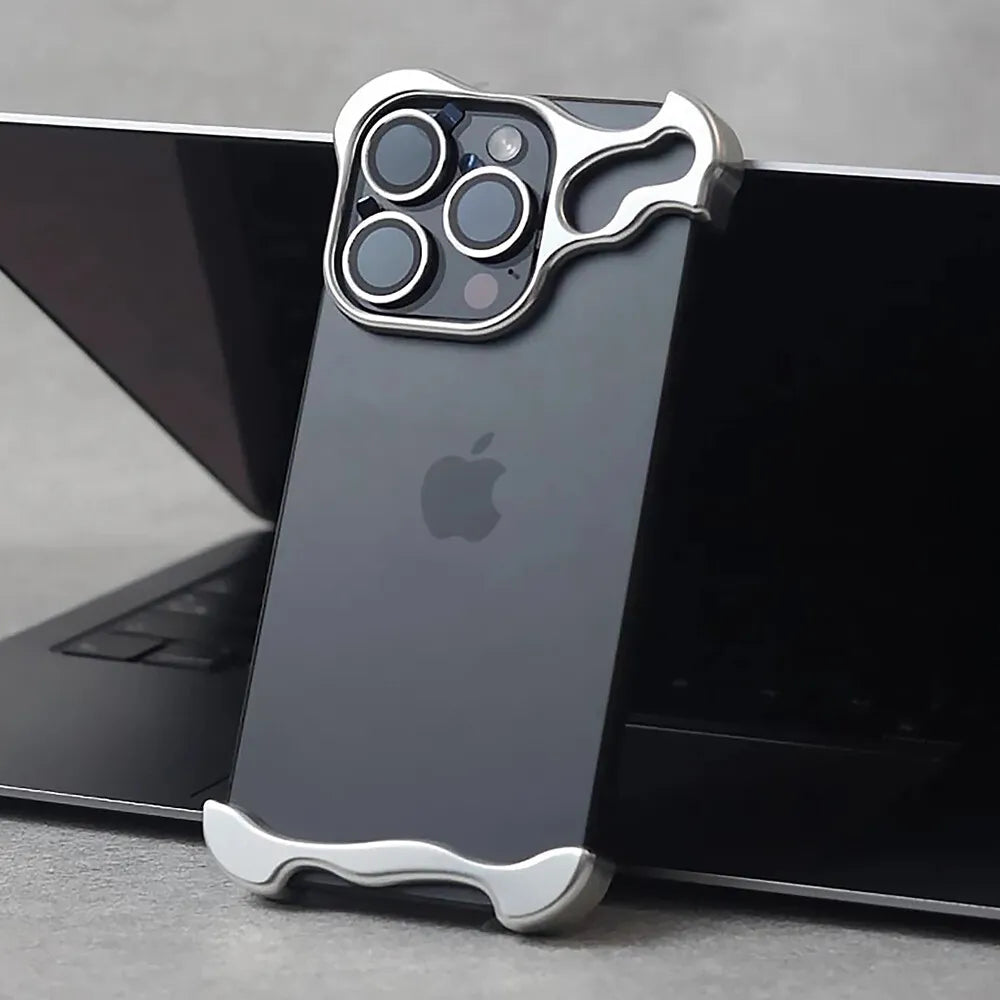 iPhone 15 Bumper Case: Minimalist Titanium Metal Frame with Camera Rings