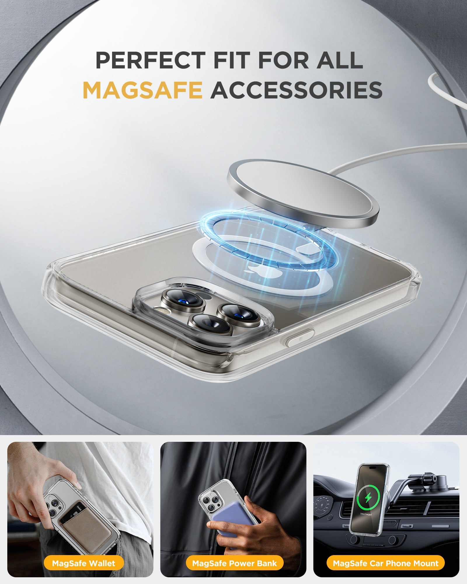 iPhone 15 Pro - Clear : Cases Villa 360° Protection Case 9H Tempered Glass Cover with MagSafe