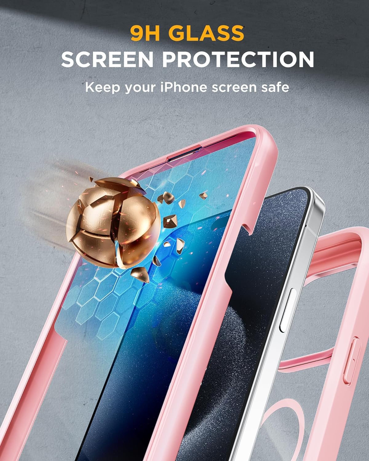 iPhone 15 Pro - Pink : Cases Villa 360° Protection Case 9H Tempered Glass Cover with MagSafe