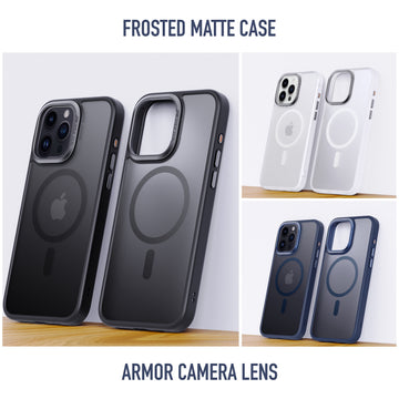 iPhone 15 Pro Max Cover : Frosted Matte MagSafe Case with Armor Metal Camera Lens