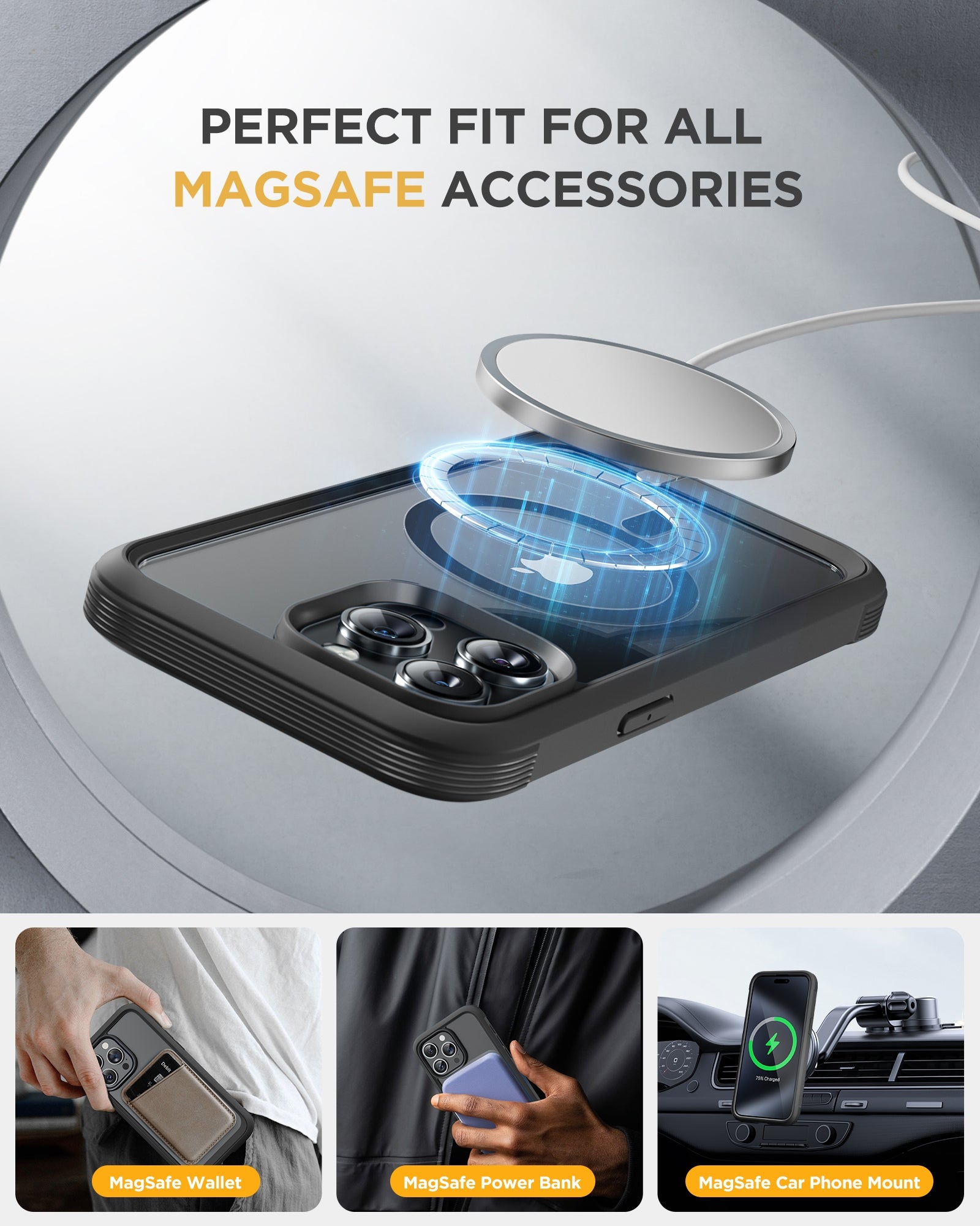 iPhone 15 Pro Max - Black : Cases Villa 360° Protection Case 9H Tempered Glass Cover with MagSafe