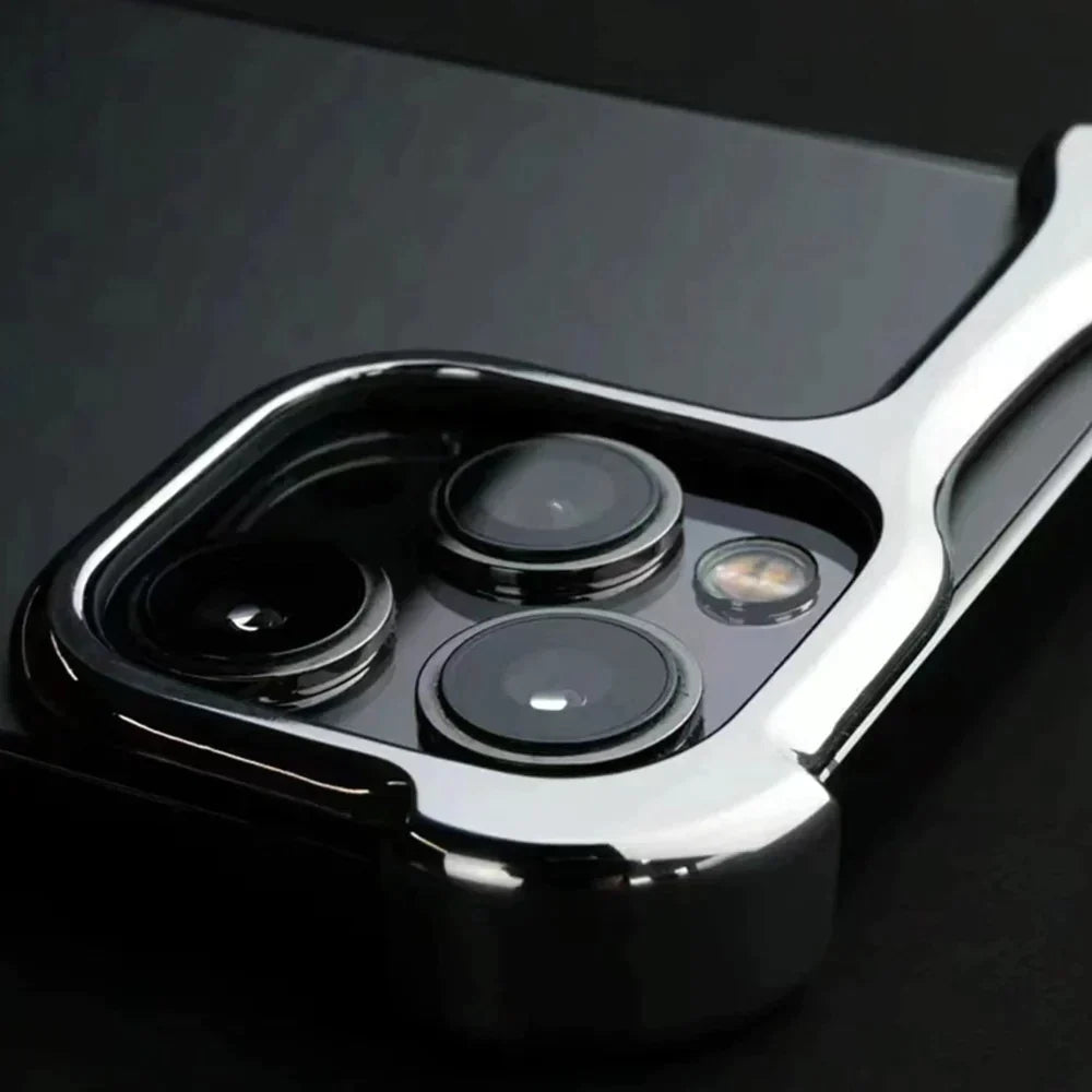 iPhone 15 Bumper Case: Minimalist Titanium Metal Frame with Camera Rin