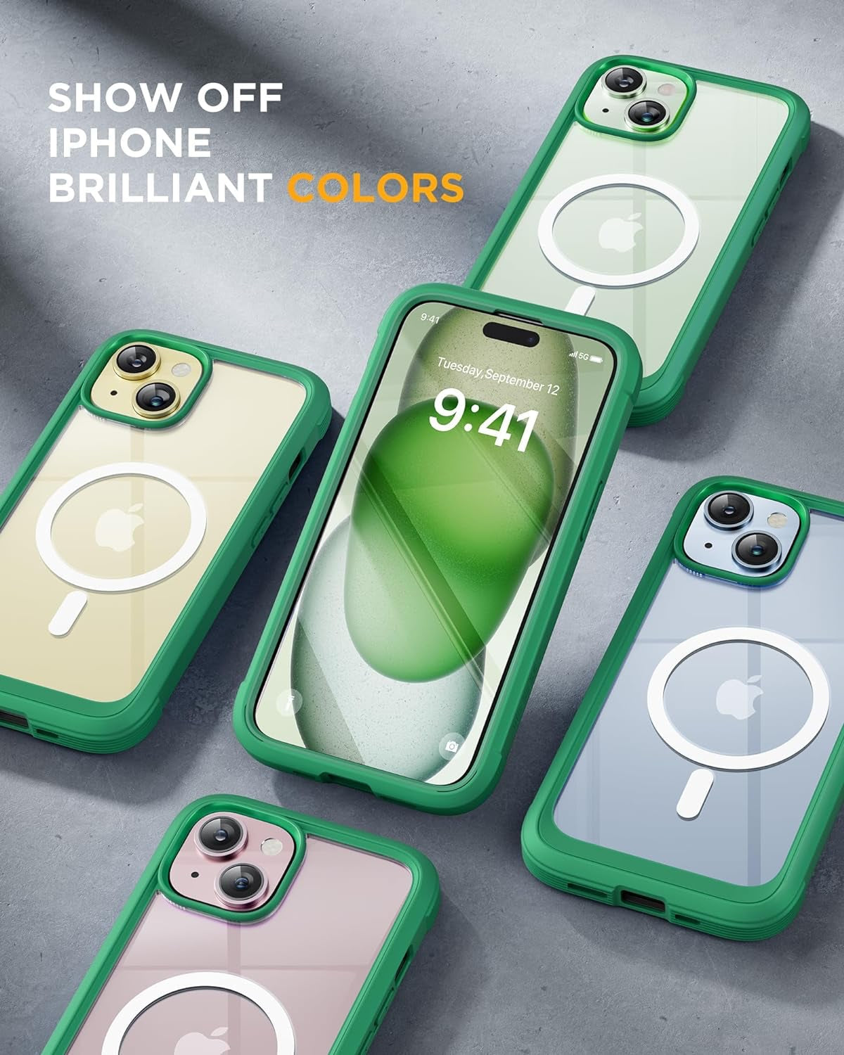 iPhone 15 Plus - Green : Cases Villa 360° Protection Case 9H Tempered Glass Cover with MagSafe