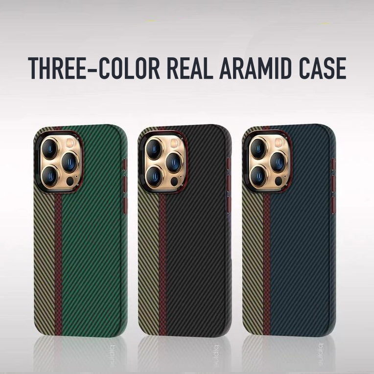 iPhone 15 Pro Cover: Real Aramid Carbon Fiber Three Color Kevilar Case