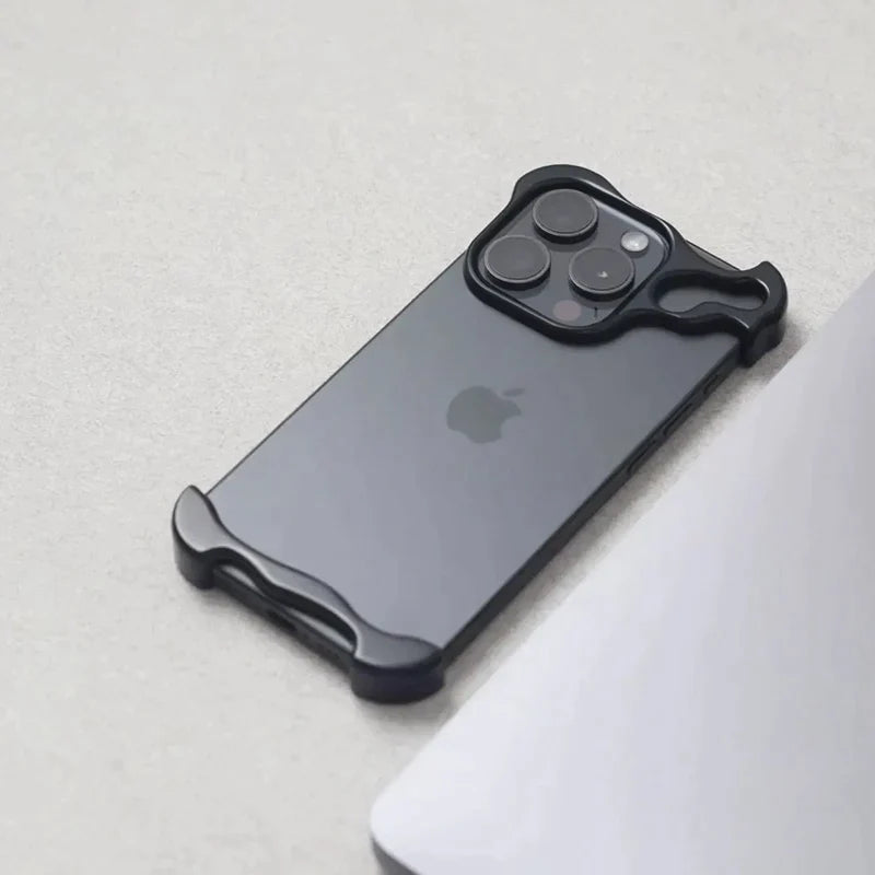 iPhone 15 Pro Bumper Case: Minimalist Titanium Metal Frame with Camera Rings