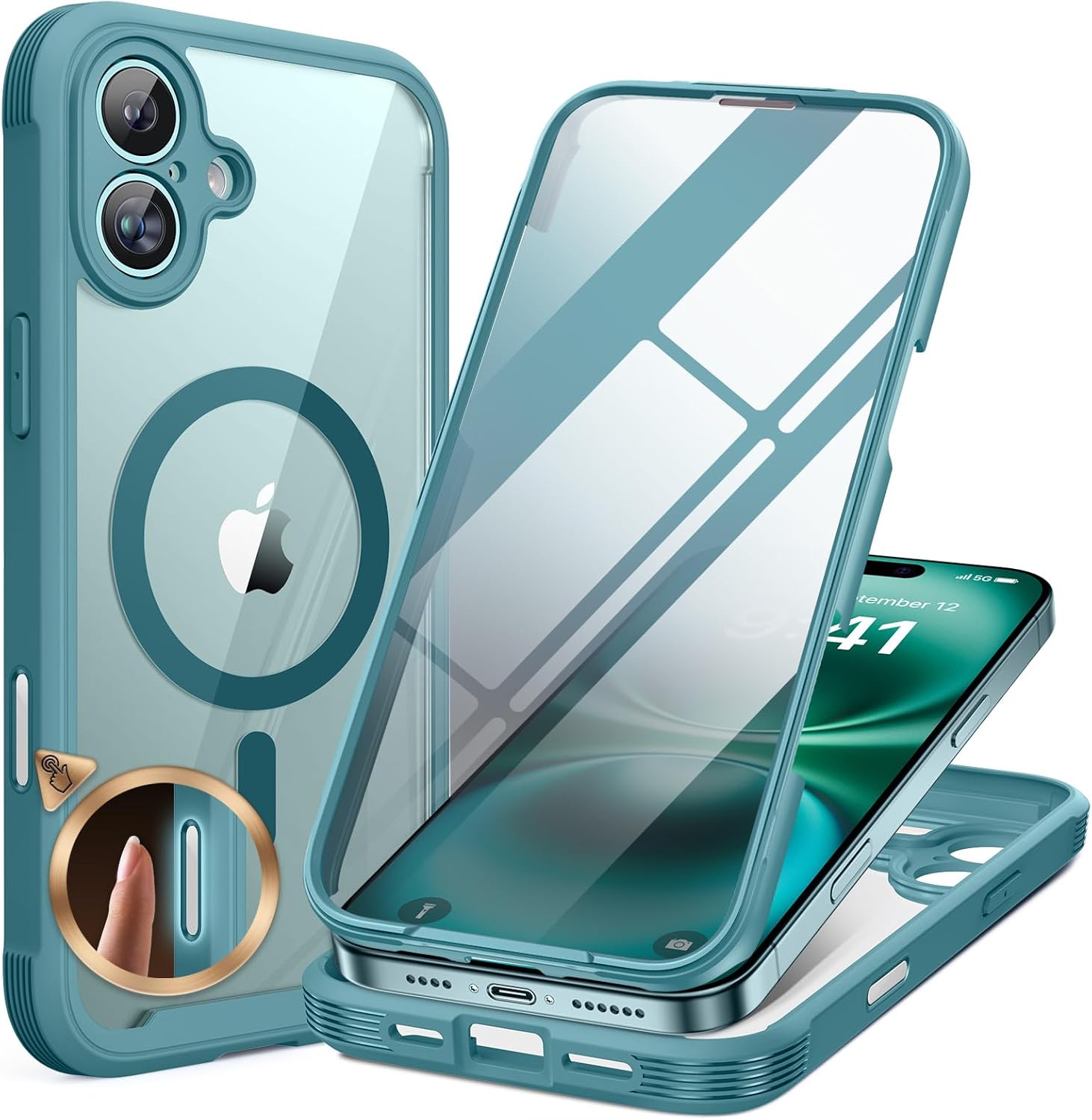 iPhone 16 Plus 360° Protection Case [GREEN] : Front Screen + Back Cover + Camera Protector