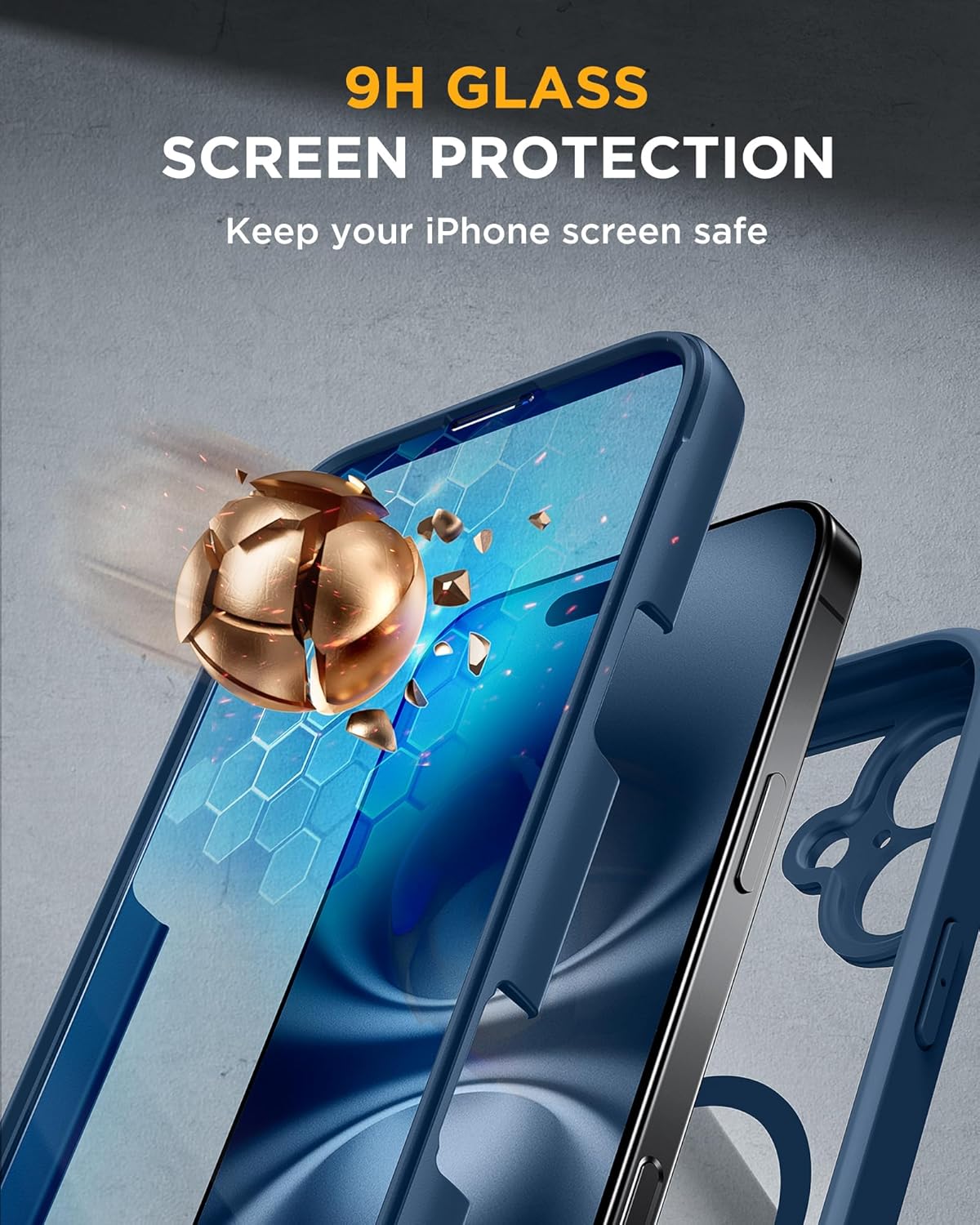 iPhone 16 360° Protection Case [BLUE] : Front Screen + Back Cover + Camera Protector