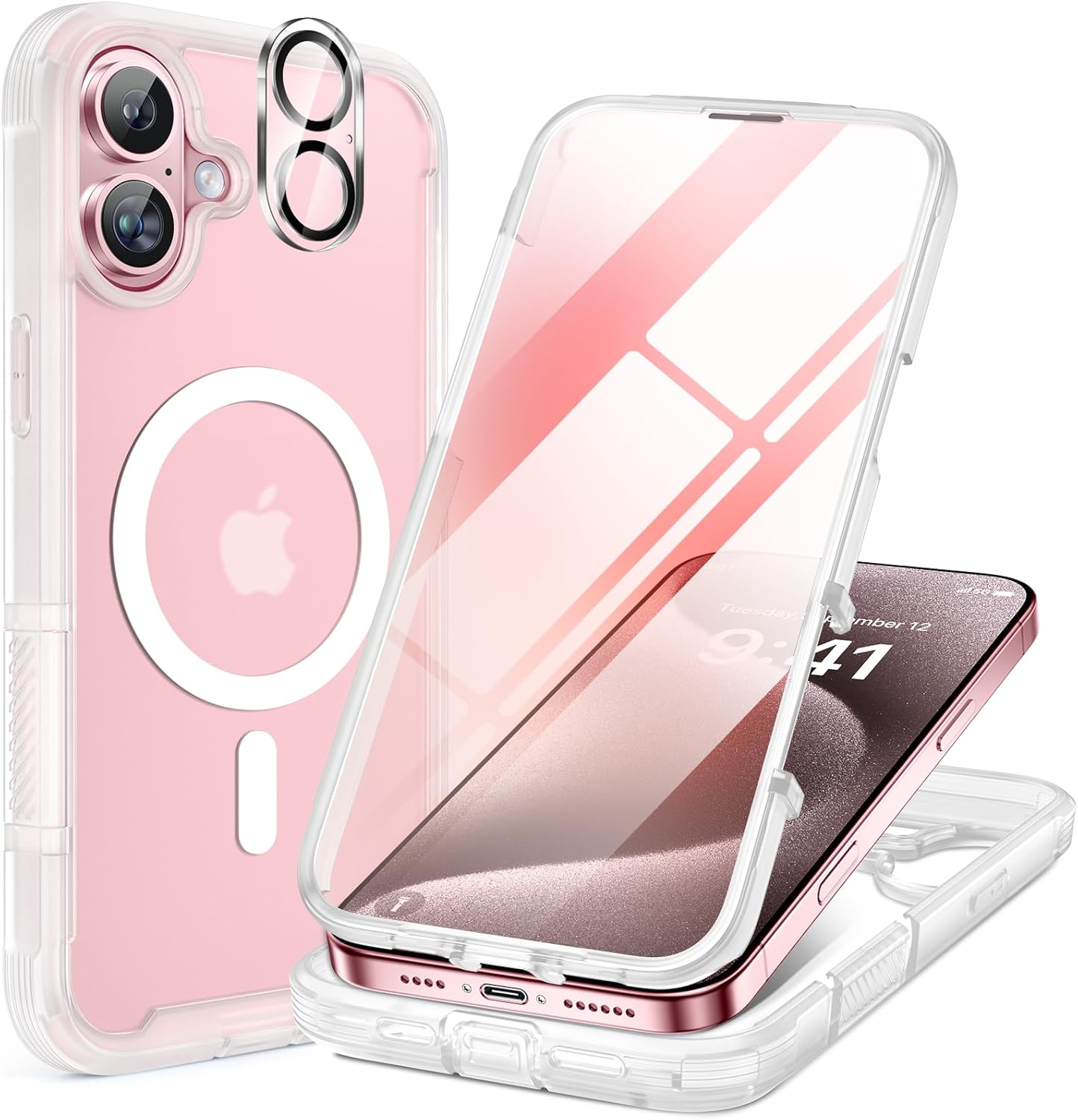 iPhone 16 Plus 360° Protection Case [MATTE CLEAR] : Front Screen + Back Cover + Camera Protector