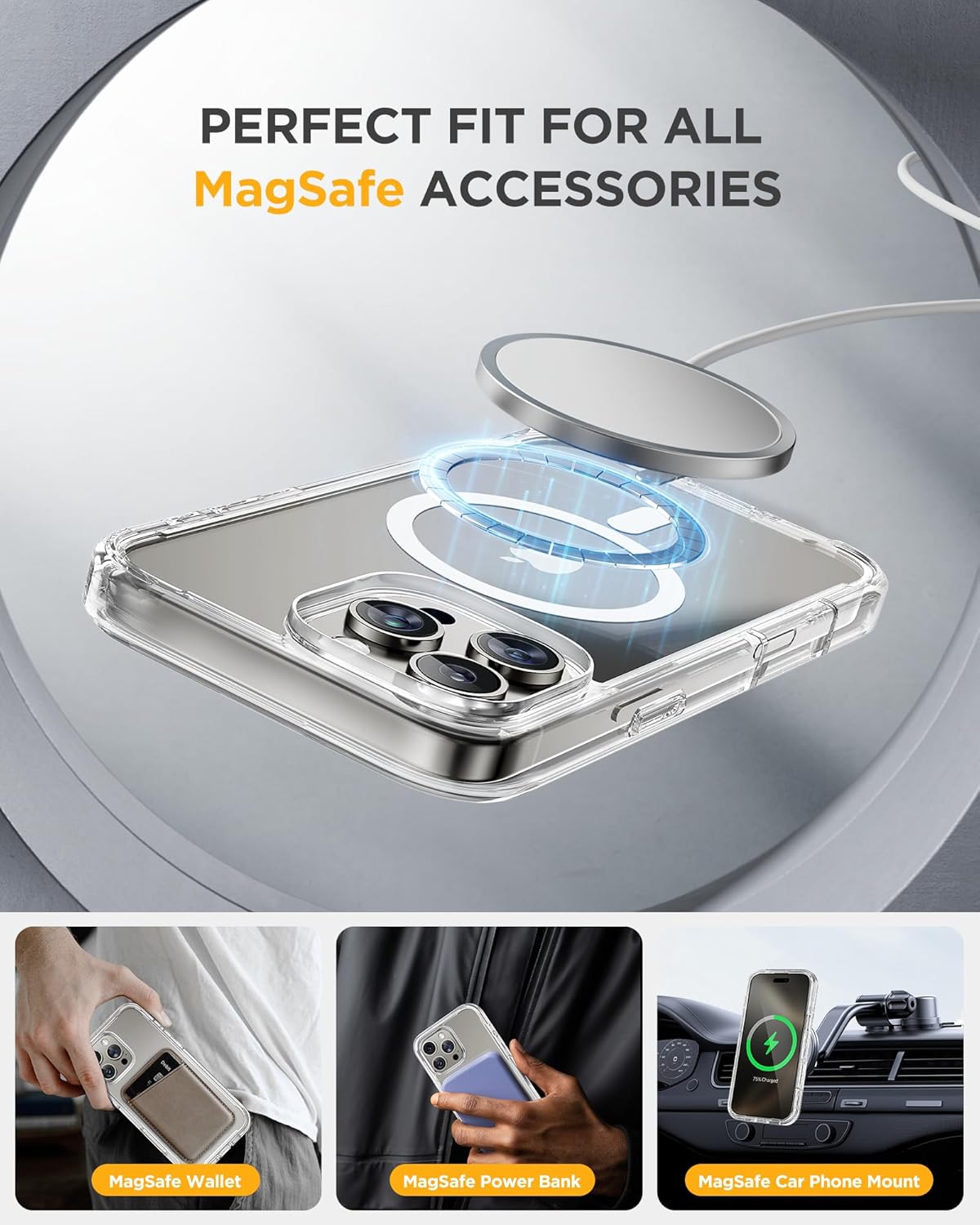 iPhone 16 Pro Max 360° Protection Case [CLEAR] : Front Screen + Back Cover + Camera Protector