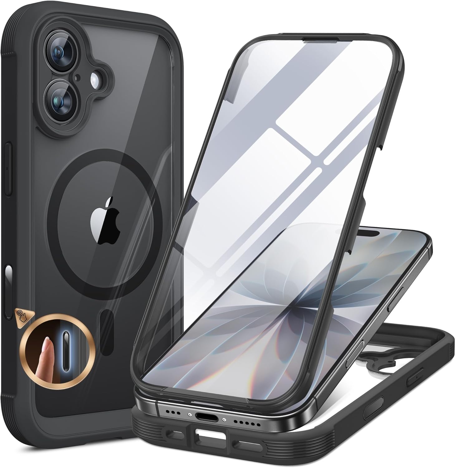 iPhone 17 360° Protection Case [BLACK] : Front Screen + Back Cover + Camera Protection Inbuilt