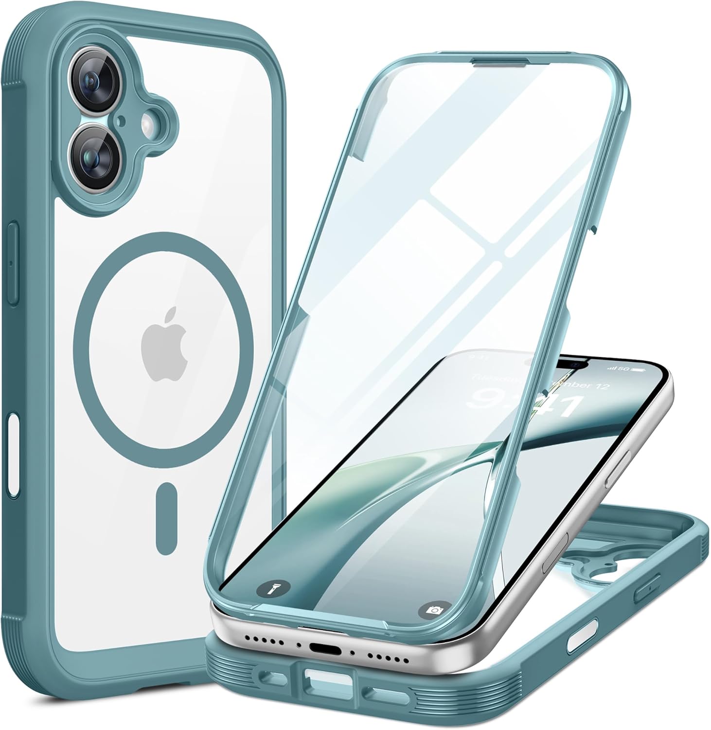 iPhone 17 360° Protection Case [GREEN] : Front Screen + Back Cover + Camera Protection Inbuilt