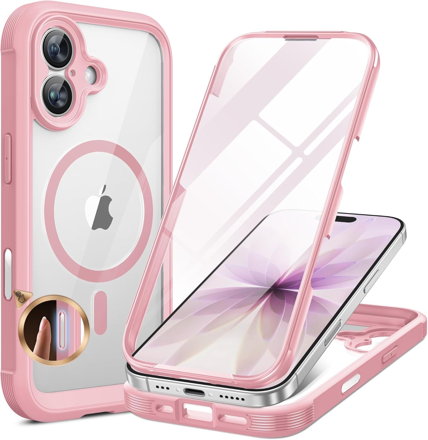 iPhone 17 360° Protection Case [PINK] : Front Screen + Back Cover + Camera Protection Inbuilt