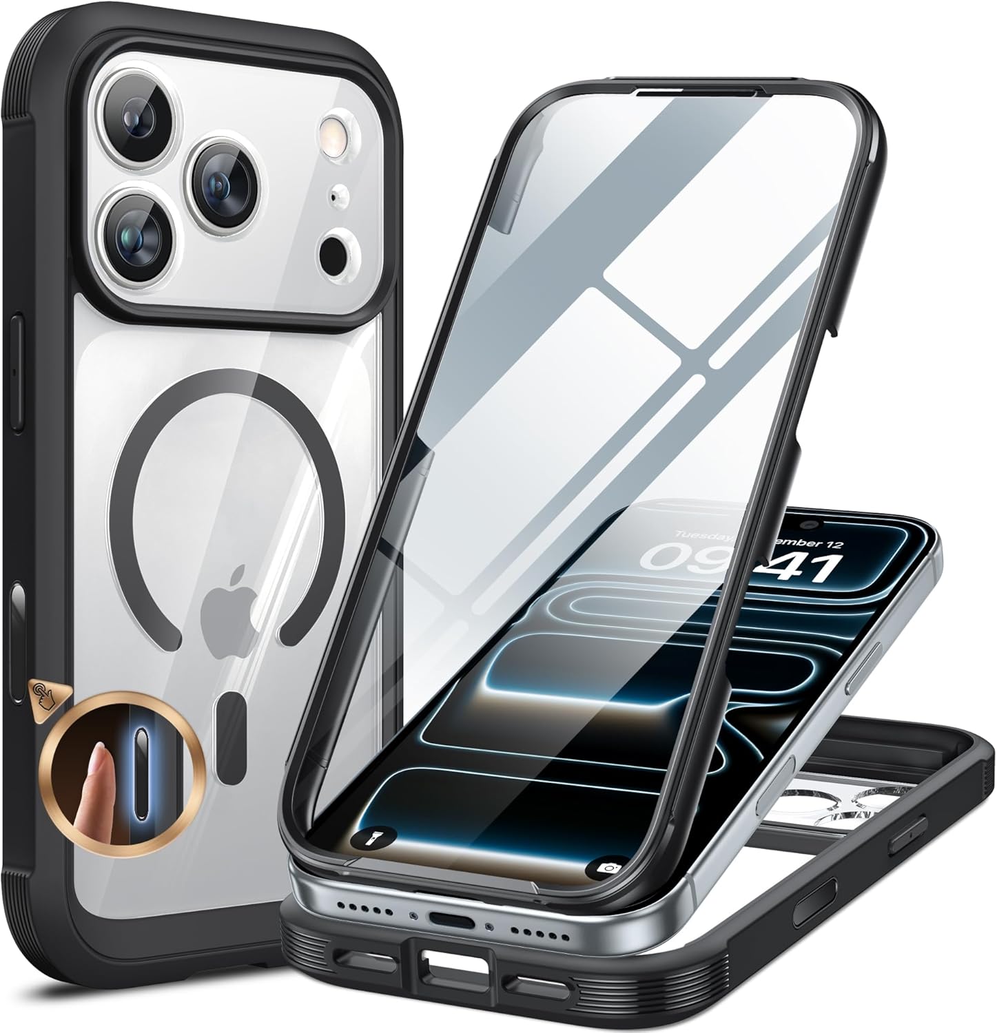iPhone 17 Pro Max 360° Protection Case [BLACK] : Front Screen + Back Cover + Camera Protection Inbuilt