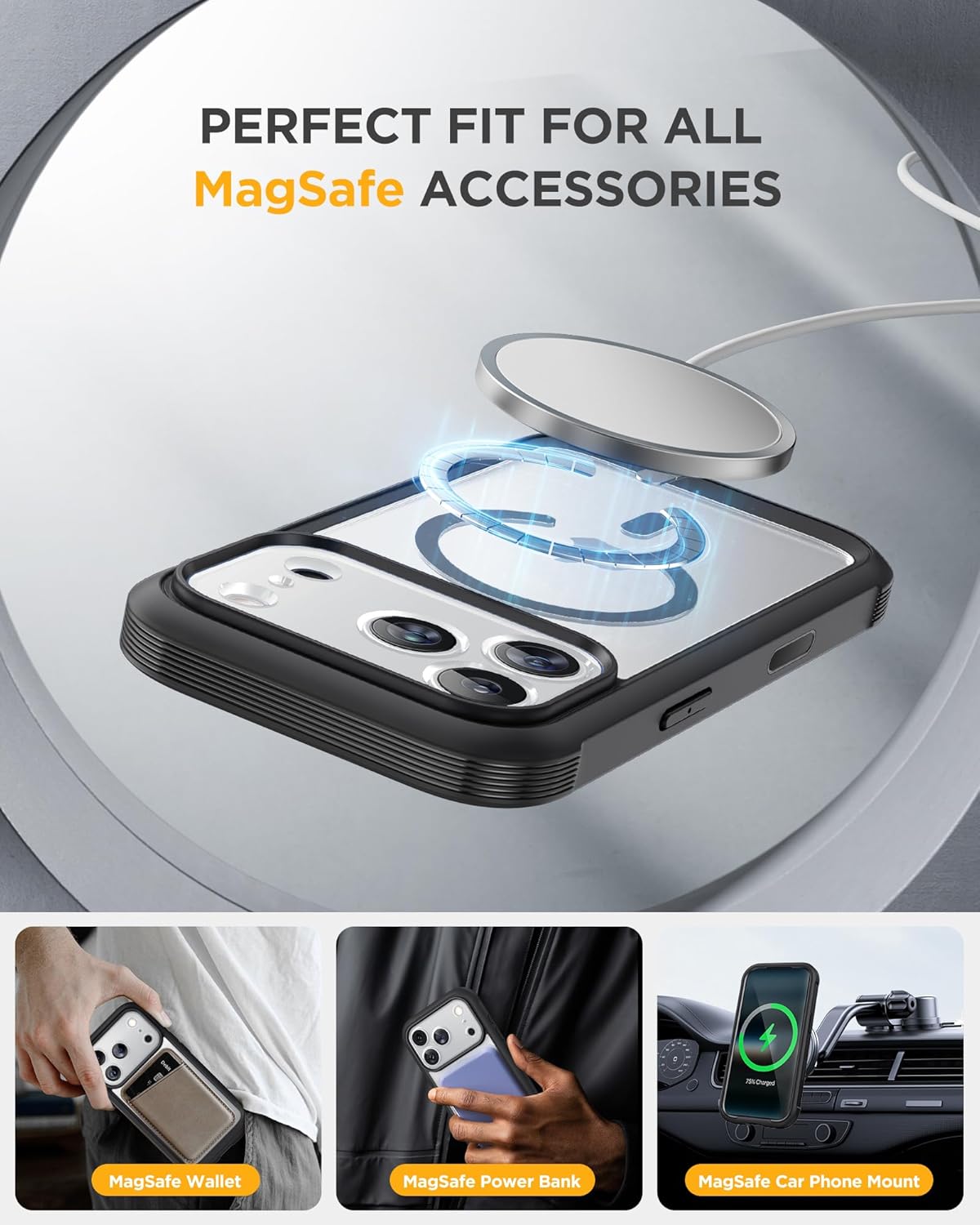 iPhone 17 Pro Max 360° Protection Case [BLACK] : Front Screen + Back Cover + Camera Protection Inbuilt