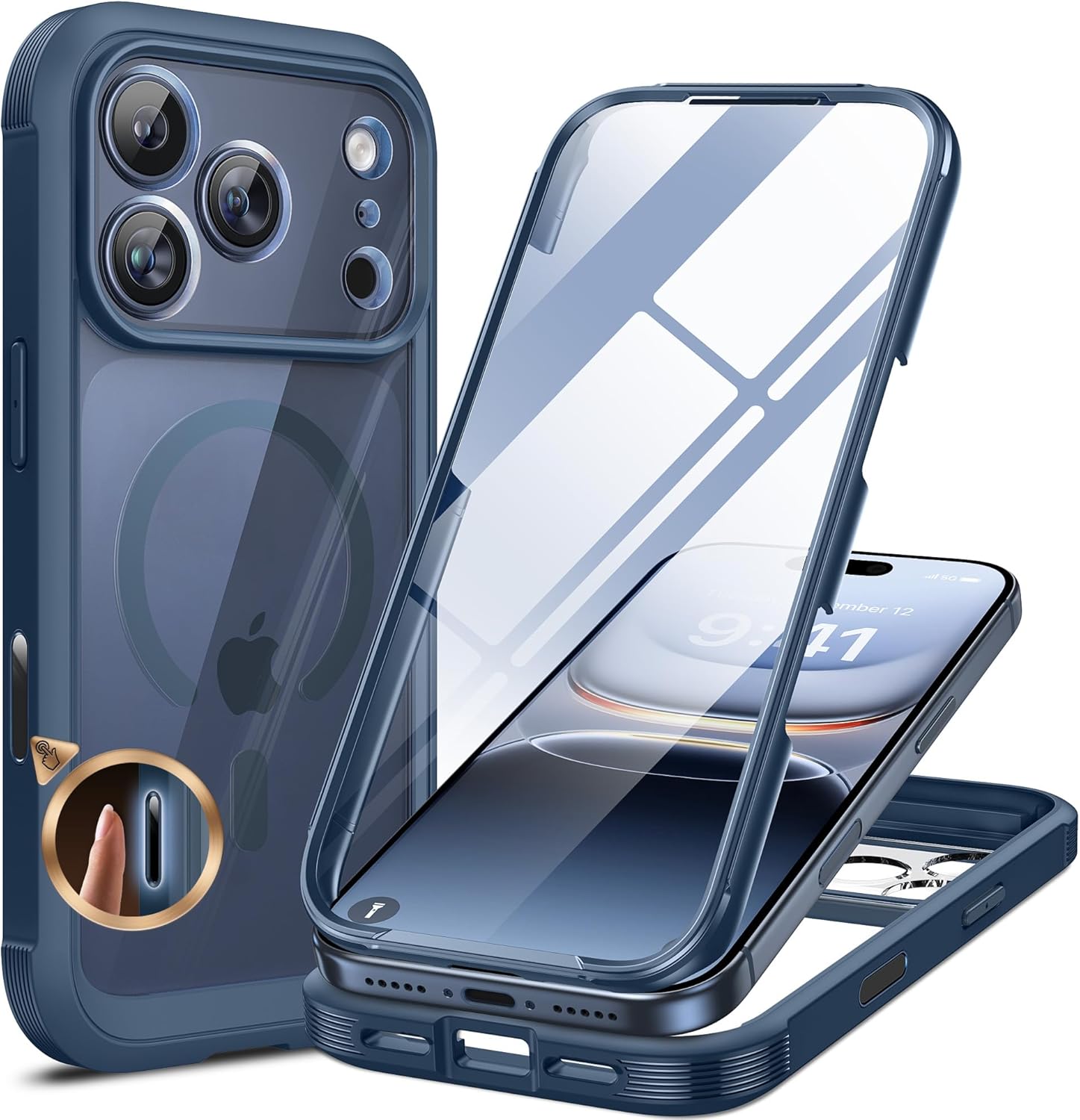 iPhone 17 Pro Max 360° Protection Case [BLUE] : Front Screen + Back Cover + Camera Protection Inbuilt