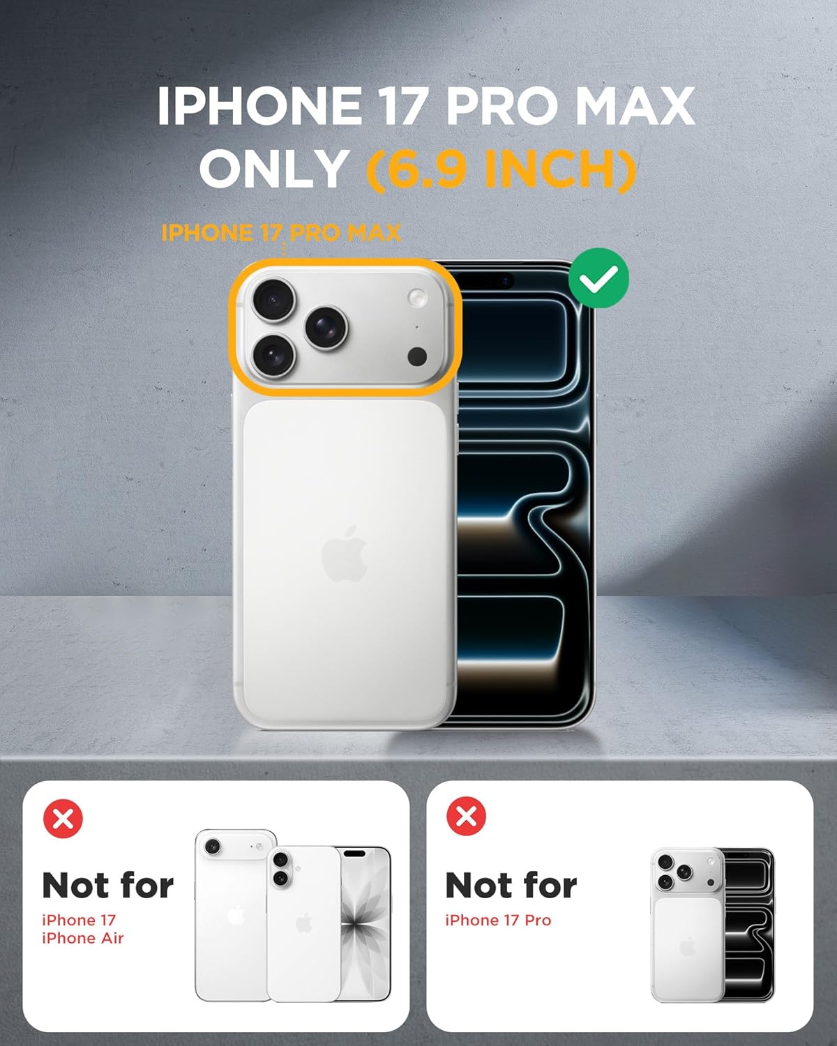 iPhone 17 Pro Max 360° Protection Case [GREY] : Front Screen + Back Cover + Camera Protection Inbuilt