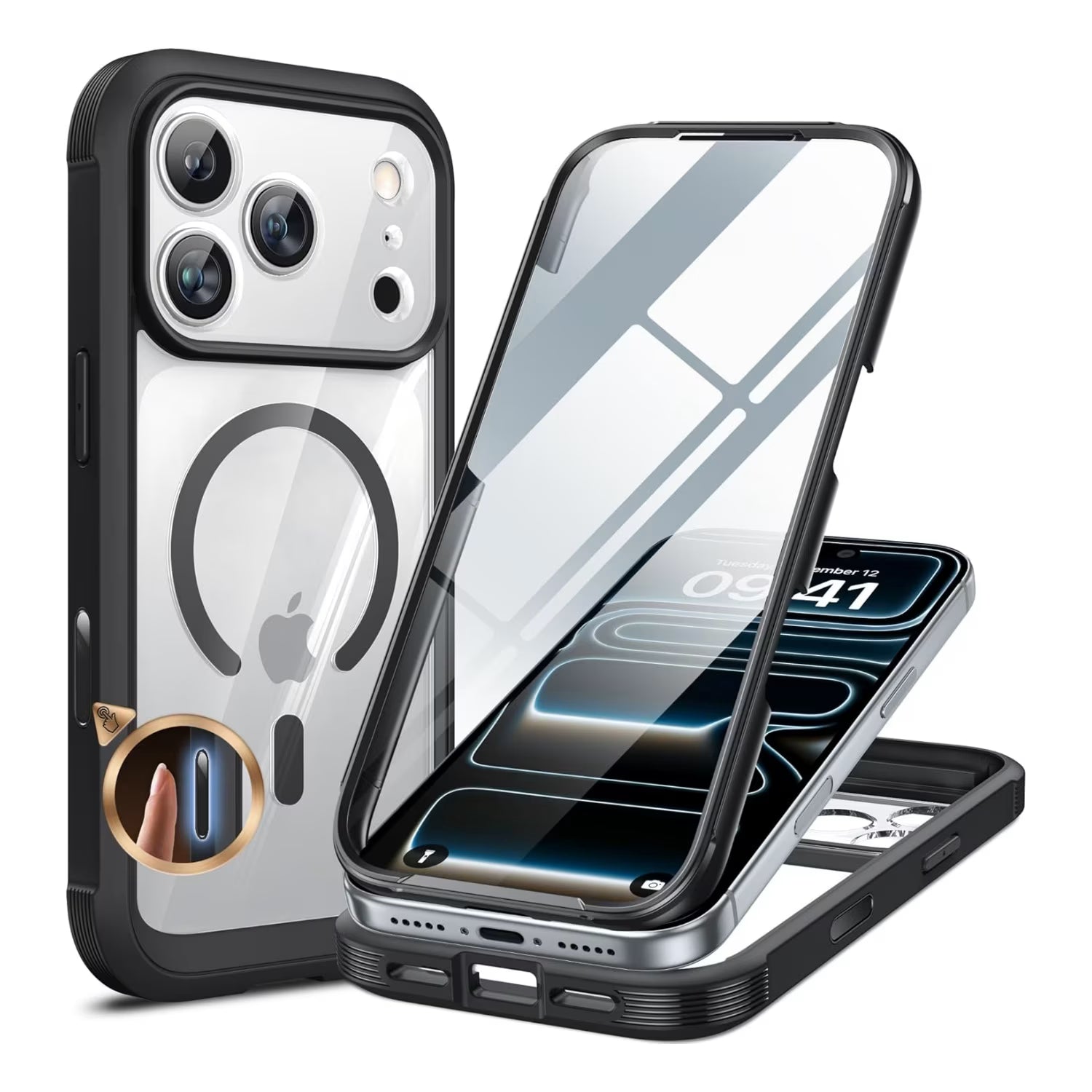 iPhone 17 Pro Max 360° Protection Case [BLACK] : Front Screen + Back Cover + Camera Protection Inbuilt