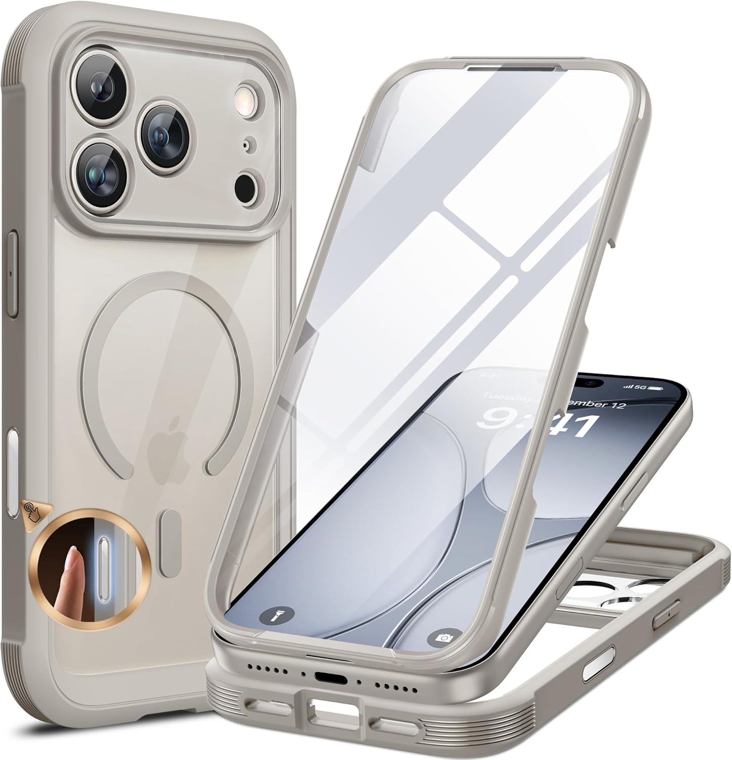 iPhone 17 Pro Max 360° Protection Case [GREY] : Front Screen + Back Cover + Camera Protection Inbuilt