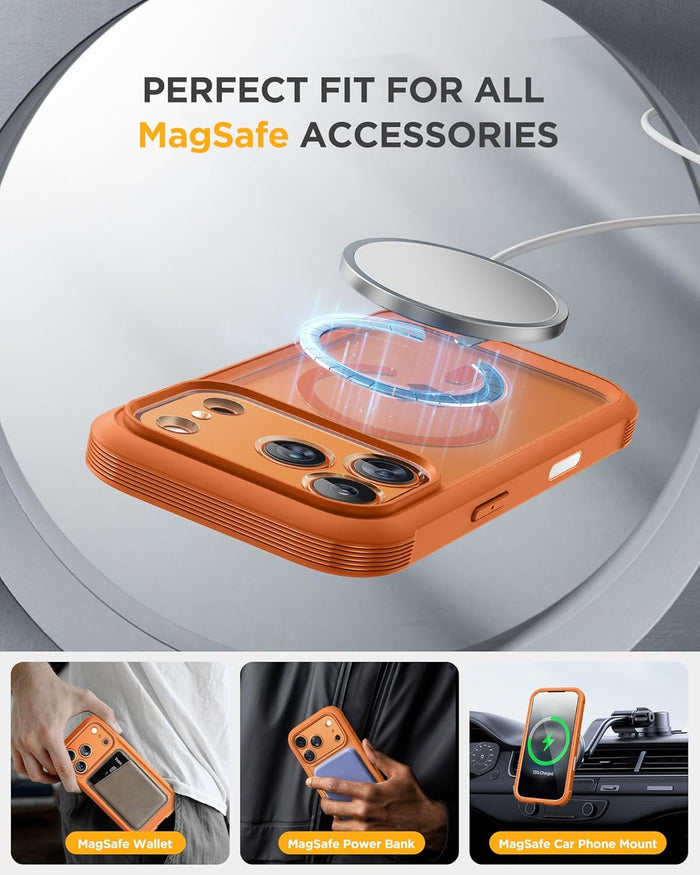 iPhone 17 Pro Max 360° Protection Case [ORANGE] : Front Screen + Back