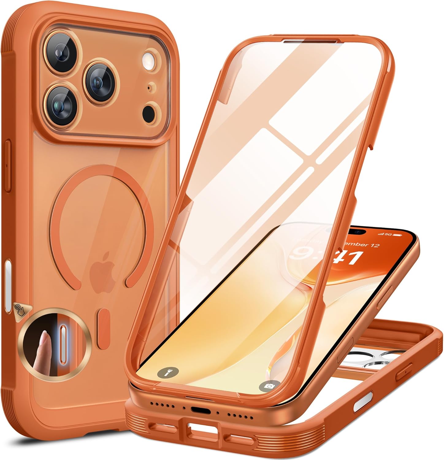 iPhone 17 Pro Max 360° Protection Case [ORANGE] : Front Screen + Back Cover + Camera Protection Inbuilt