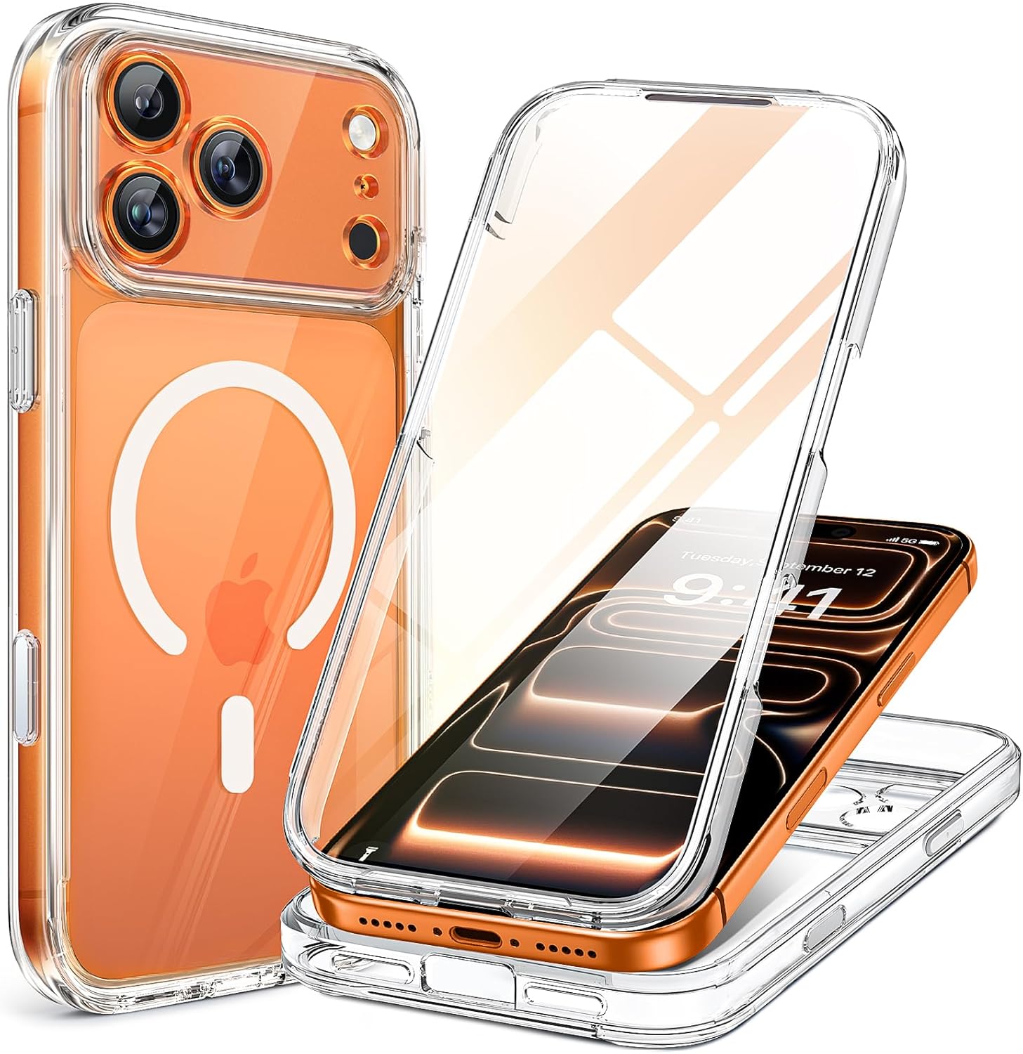 iPhone 17 Pro 360° Protection Case [CLEAR] : Front Screen + Back Cover + Camera Protection Inbuilt