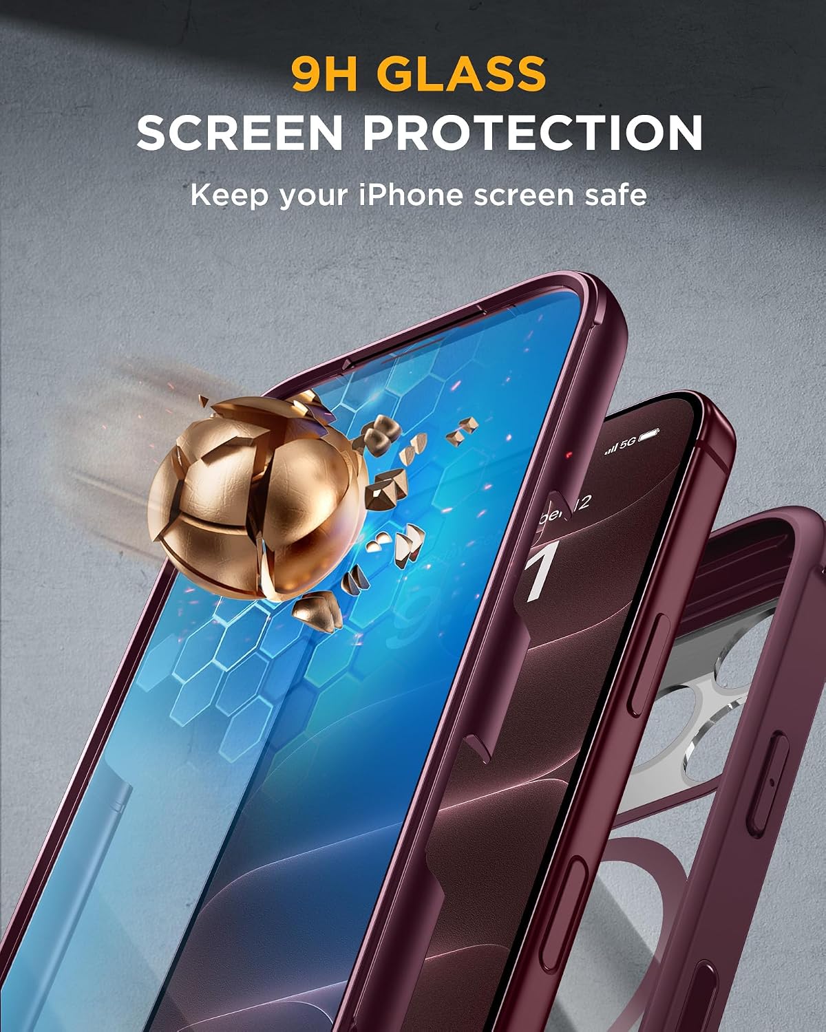 iPhone 18 Pro 360° Protection Case [BURGUNDY] : Front Screen + Back Cover + Camera Protection Inbuilt