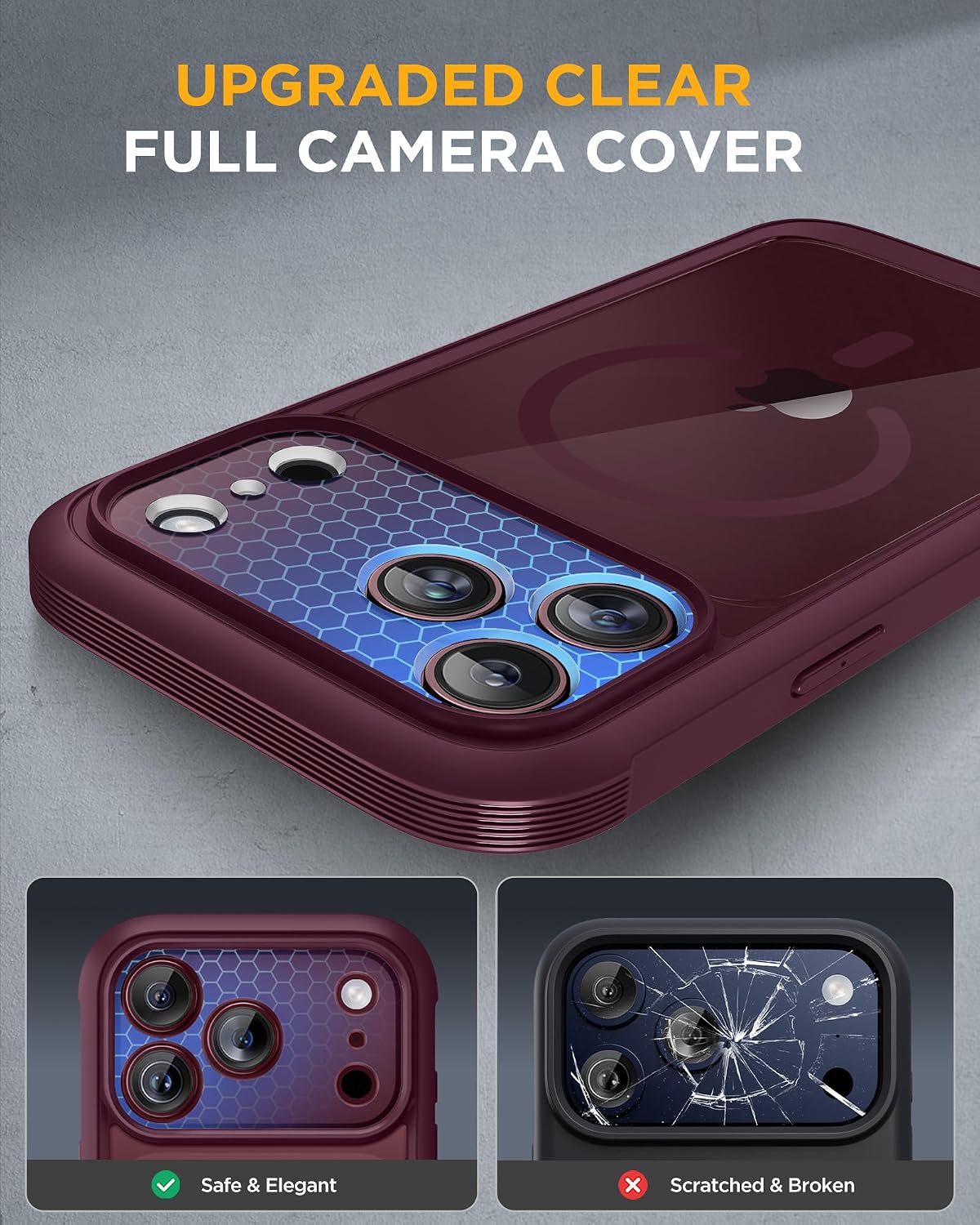 iPhone 18 Pro 360° Protection Case [BURGUNDY] : Front Screen + Back Cover + Camera Protection Inbuilt