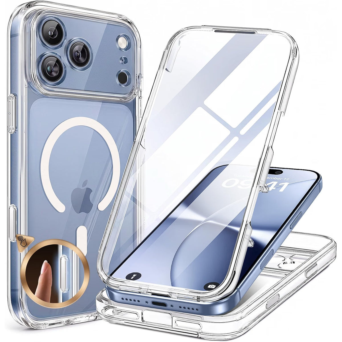 iPhone 18 Pro 360° Protection Case [CLEAR] : Front Screen + Back Cover + Camera Protection Inbuilt