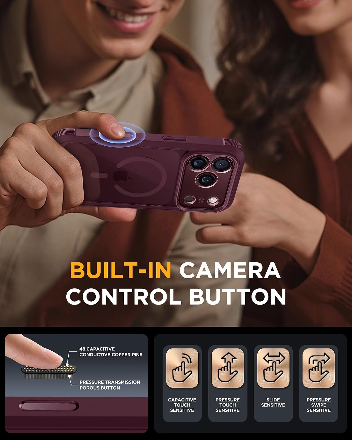iPhone 18 Pro 360° Protection Case [BURGUNDY] : Front Screen + Back Cover + Camera Protection Inbuilt