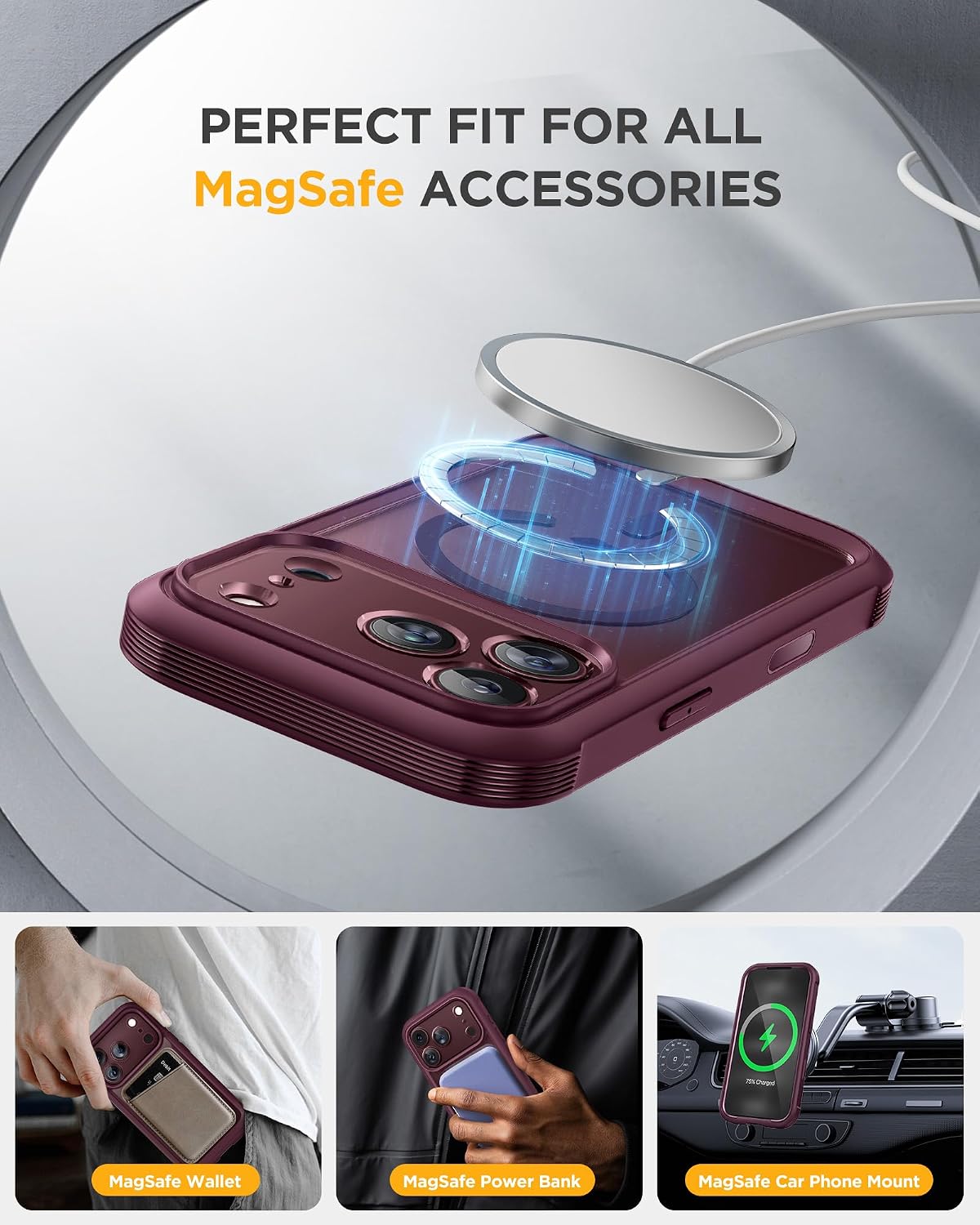 iPhone 18 Pro 360° Protection Case [BURGUNDY] : Front Screen + Back Cover + Camera Protection Inbuilt