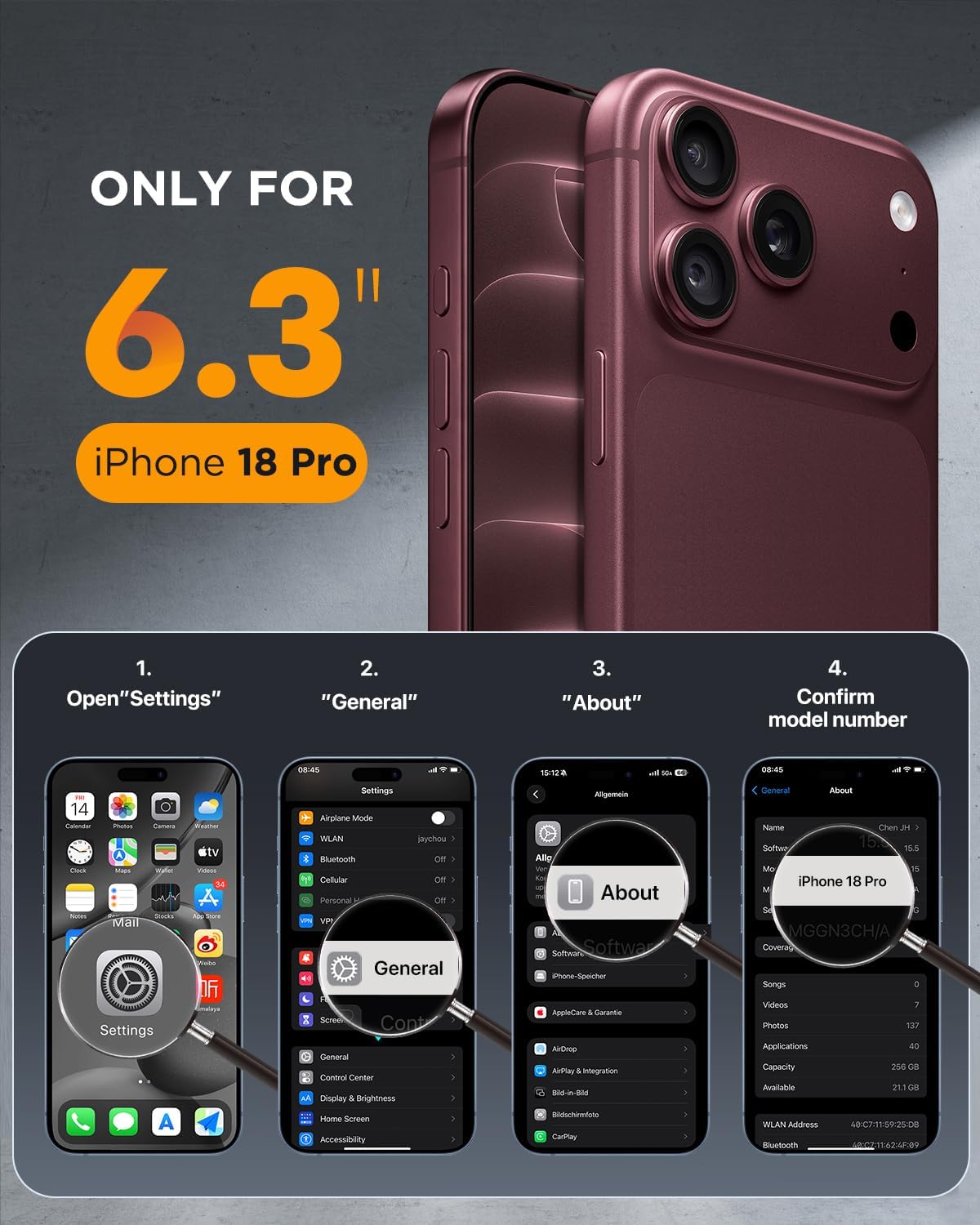 iPhone 18 Pro 360° Protection Case [BURGUNDY] : Front Screen + Back Cover + Camera Protection Inbuilt